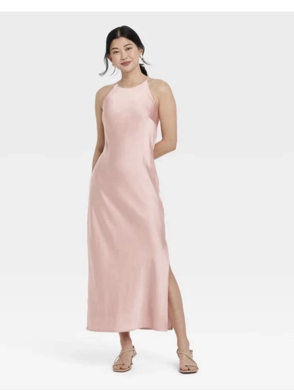 A New Day Women's Satin Halter Maxi Slip Dress, Light Pink Size M
